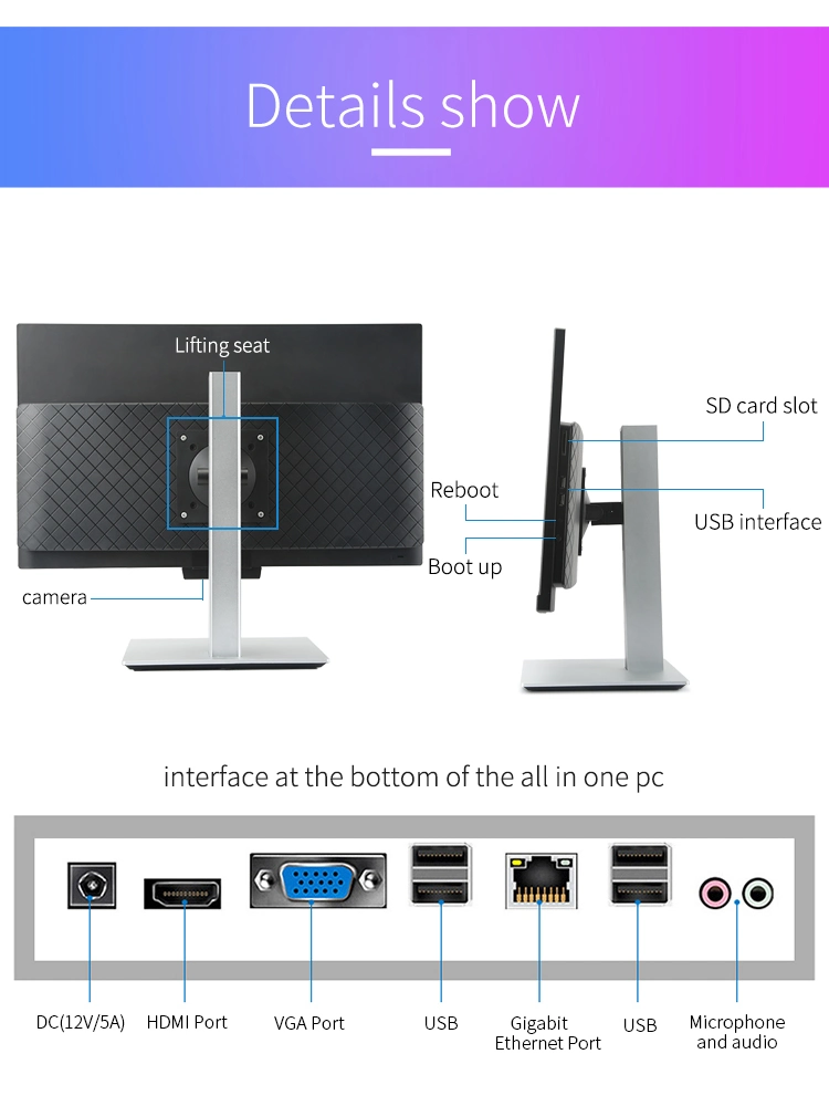 Office Computers 1920*1080 HD LED Panel Core I3 I5 I7 Desktop Computer All in One 21.5 Inch PC