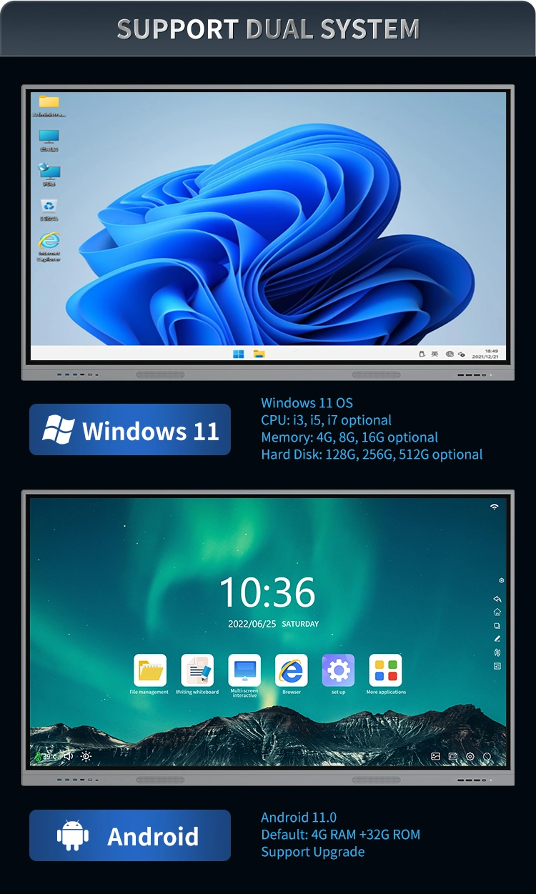 65 75 85 Inch All in One Training Smart Board Touch Screen Whiteboard Interactive Display Monitor for Classroom Meeting