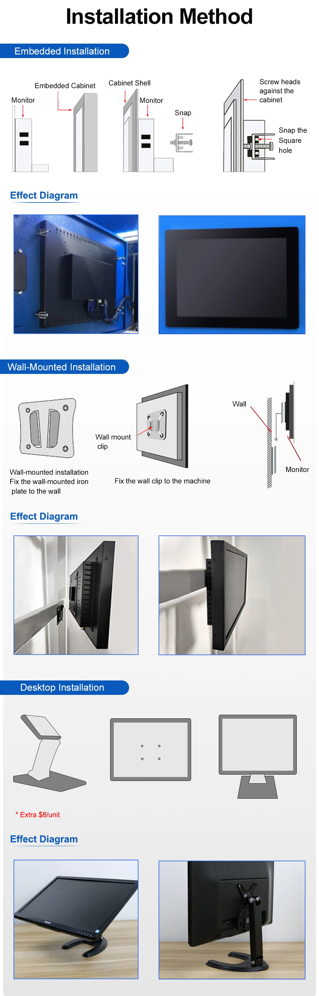 15.6 Inch 1366*768 HDMI VGA Non Touch Screen Metal Aluminum TFT Embedded Pure Flat OEM ODM Industrial LCD Monitor